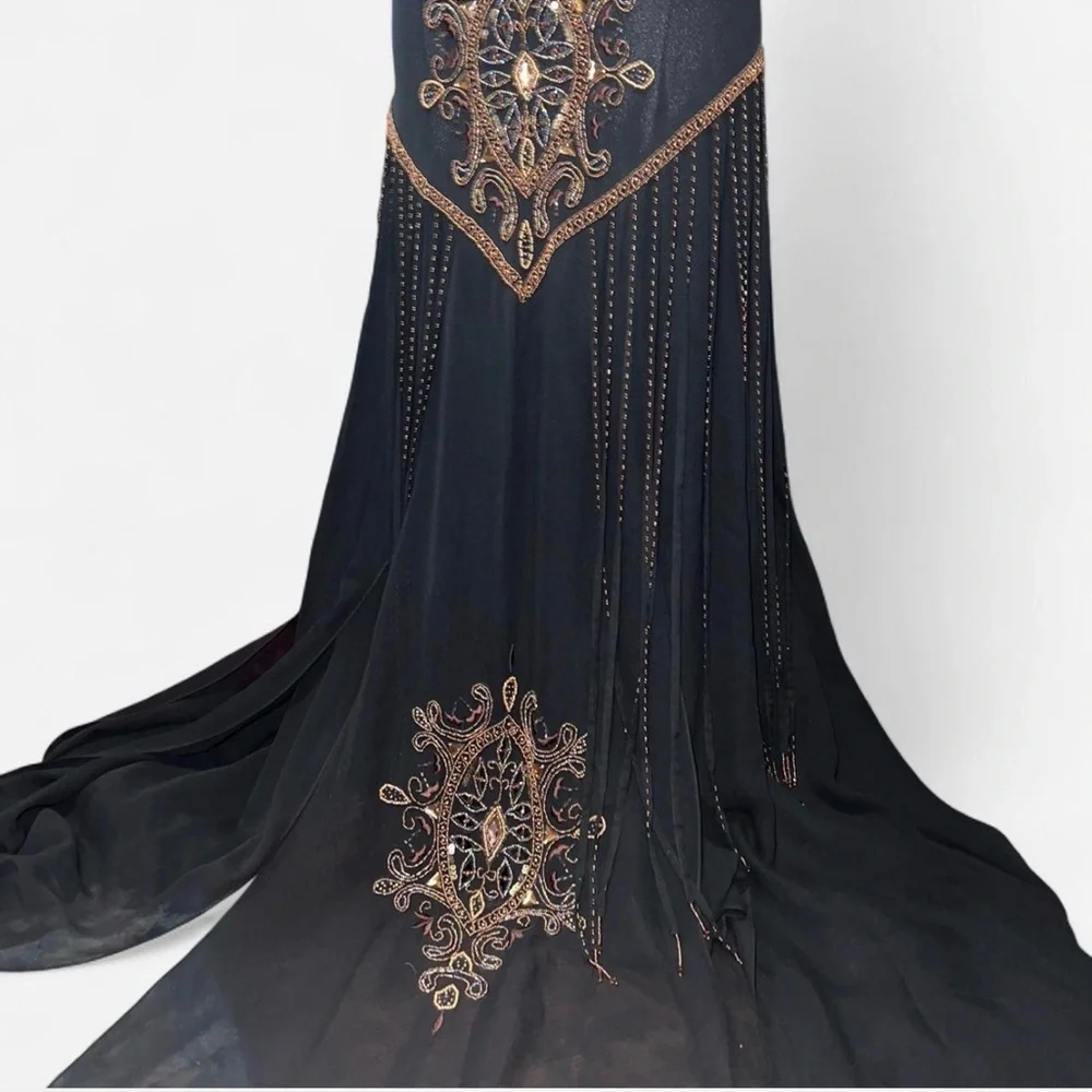 Vintage Cachè Chic Black and Brown Embellished Evening Gown - Picture 10 of 12